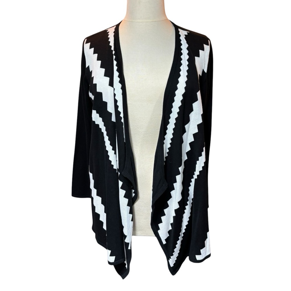 NWT Black White Chevron Open Front Cardigan Zig Zag Knit Sweater 14/16 #554